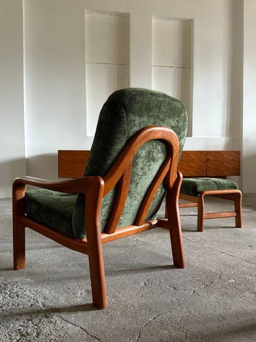Komfort - Fauteuil - Fluweel, Teak - Fauteuil met ottoman, Antiek en Kunst, Antiek | Meubels | Stoelen en Sofa's