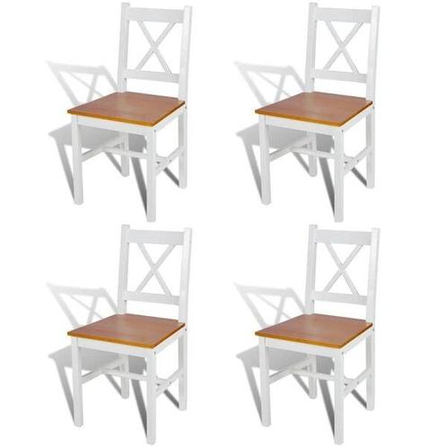 4 Massief Grenen Eetkamerstoelen Wit - Retour Deal - 40%..., Huis en Inrichting, Stoelen, Wit, Vier, Nieuw, Hout, Verzenden