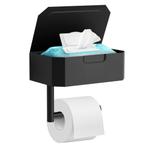 Avalo WC Rolhouder met Bakje & Plankje - Zwart - Zelfklevend, Verzenden, Nieuw