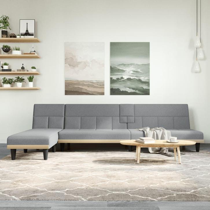 vidaXL Slaapbank L-vormig 255x140x70 cm stof lichtgrijs, Huis en Inrichting, Zetels | Zetels, Nieuw, Verzenden