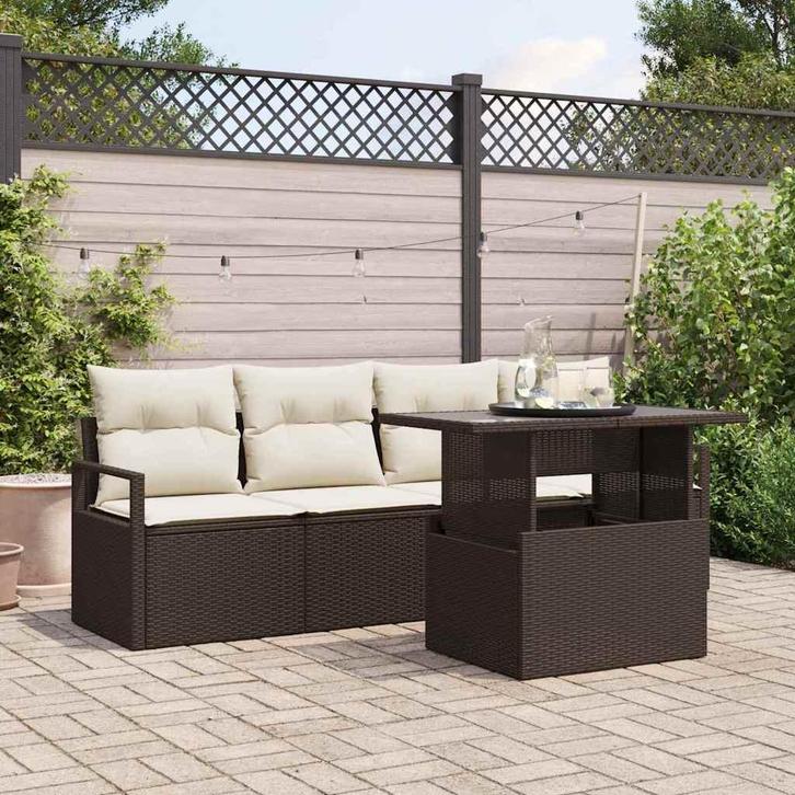 vidaXL Tuinbank Set met opslag 5 pcs Bruin Poly rattan, Tuin en Terras, Tuinsets en Loungesets, Nieuw, Verzenden