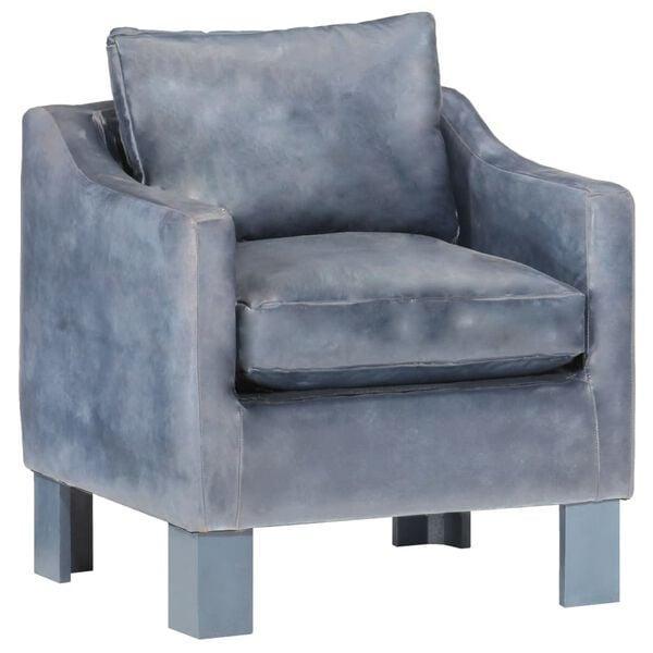 Kuipstoel Grijs - Echt Leder & Mangohout - OP=OP! - Outlet, Huis en Inrichting, Stoelen, Grijs, Nieuw, Verzenden