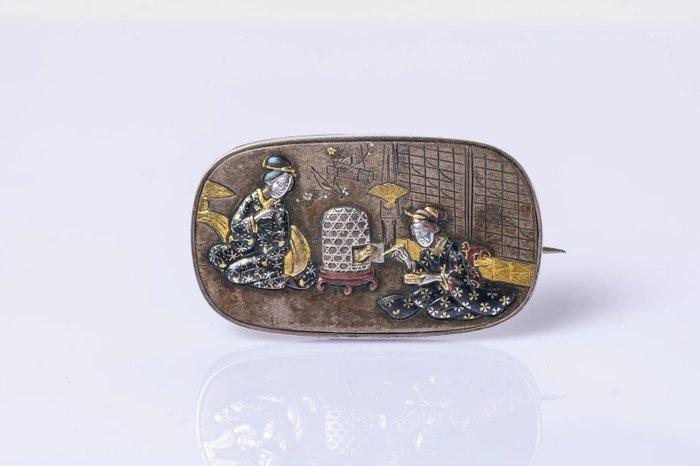 Broche - 18 karaat Geel goud, Witgoud, Zilver, Handtassen en Accessoires, Antieke sieraden