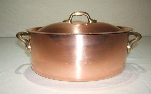 Made in France - Een degelijke Franse ovale koperen pan met, Antiek en Kunst, Antiek | Keukengerei