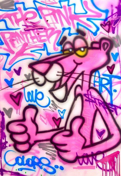 Outside313 - The Pink Panther - Street Art, Antiek en Kunst, Kunst | Schilderijen | Modern