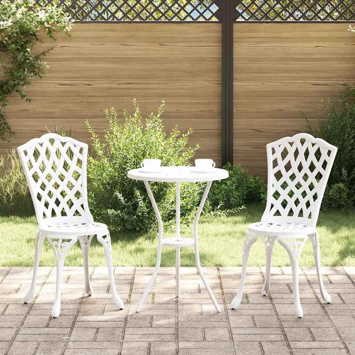 vidaXL Tuin Bistro Set 3 pcs Wit Aluminium, Tuin en Terras, Tuinsets en Loungesets, Nieuw, Verzenden