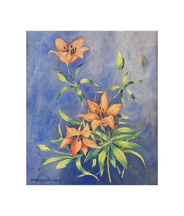 Martin Alsina (XX) - NO RESERVE - Lirios en Primavera, Antiek en Kunst, Kunst | Schilderijen | Klassiek