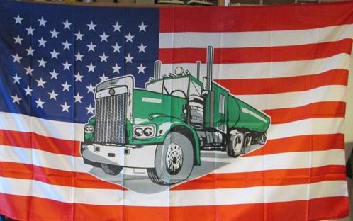 US flag with truck (1,5 x 1 meter) (Vlaggen, Overig), Diversen, Vlaggen en Wimpels, Nieuw, Verzenden