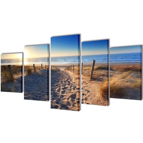 vidaXL Canvas muurdruk set zandstrand 200 x 100 cm, Verzamelen, Posters, Nieuw, Verzenden