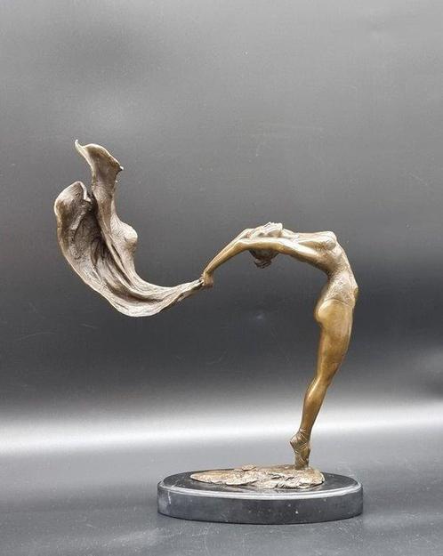 Statue, Bronze Scarf Dancer 38cm - 38 cm - Bronze, Marbre, Antiquités & Art, Art | Objets design