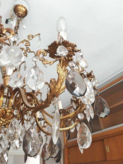 Lustre - Laiton - Cristaux fumés majestueux, Antiek en Kunst, Curiosa en Brocante