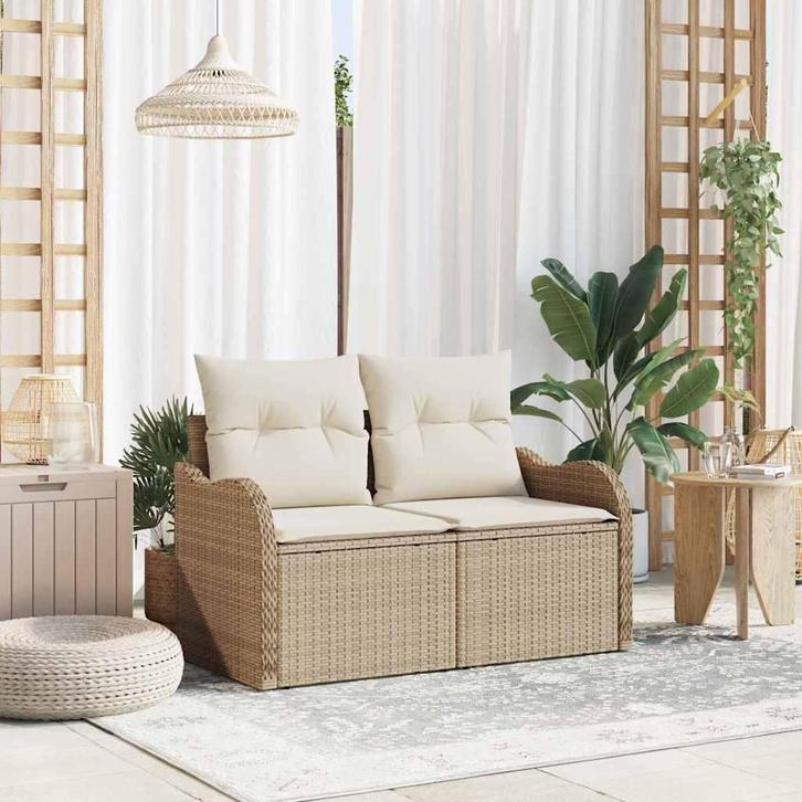 vidaXL Tuin Sofa met kussen Beige 121 x 62 x 69cm poly, Tuin en Terras, Tuinsets en Loungesets, Nieuw, Verzenden