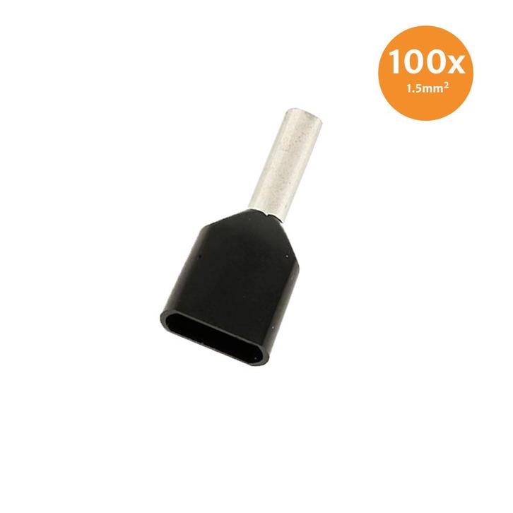 Dubbele Adereindhuls Geïsoleerd 1,5mm² Zwart 100 stuks, Auto-onderdelen, Elektronica en Kabels, Ophalen of Verzenden