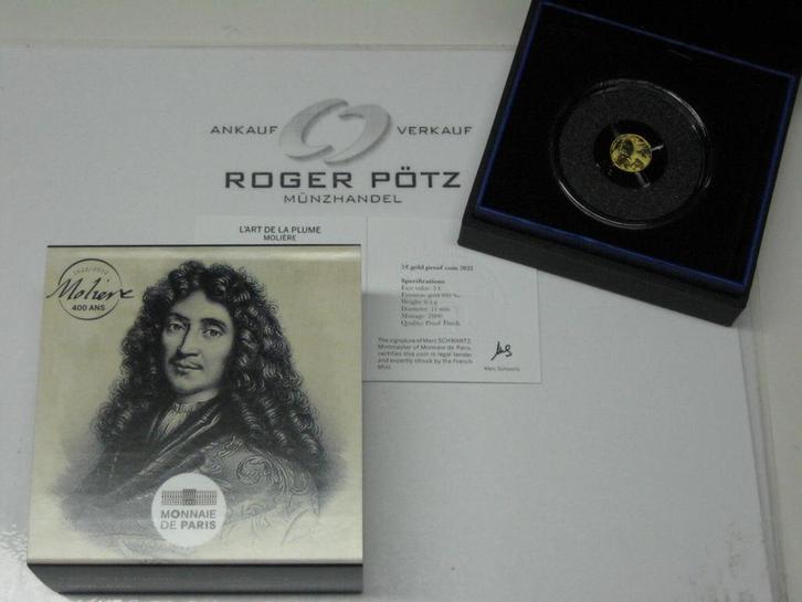 Frankreich 5 Euro 2022 goud GedenkMunt Moliere Pp Kunstse..., Postzegels en Munten, Munten | Europa | Euromunten, België, Verzenden