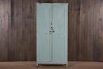 Industriele vintage locker blauw hout| Oude brocante locker.