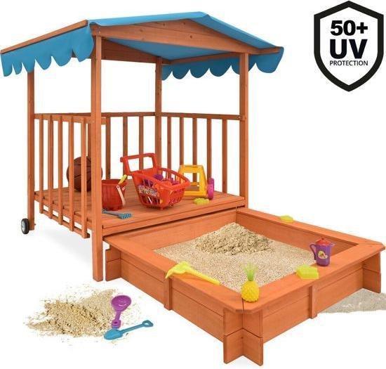 MaxxToys Zandbak - Speelveranda verrijdbaar met zonnedak, Kinderen en Baby's, Speelgoed | Buiten | Speeltoestellen, Nieuw, Ophalen of Verzenden