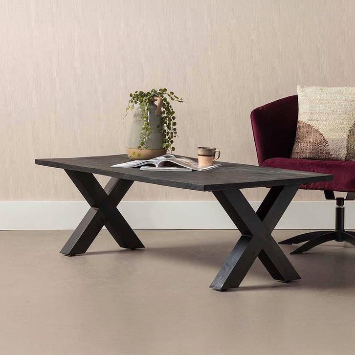 Salontafel Mangohout Cedric 130 Zwart, Huis en Inrichting, Tafels | Salontafels, Nieuw, Overige houtsoorten, Overige vormen, Verzenden