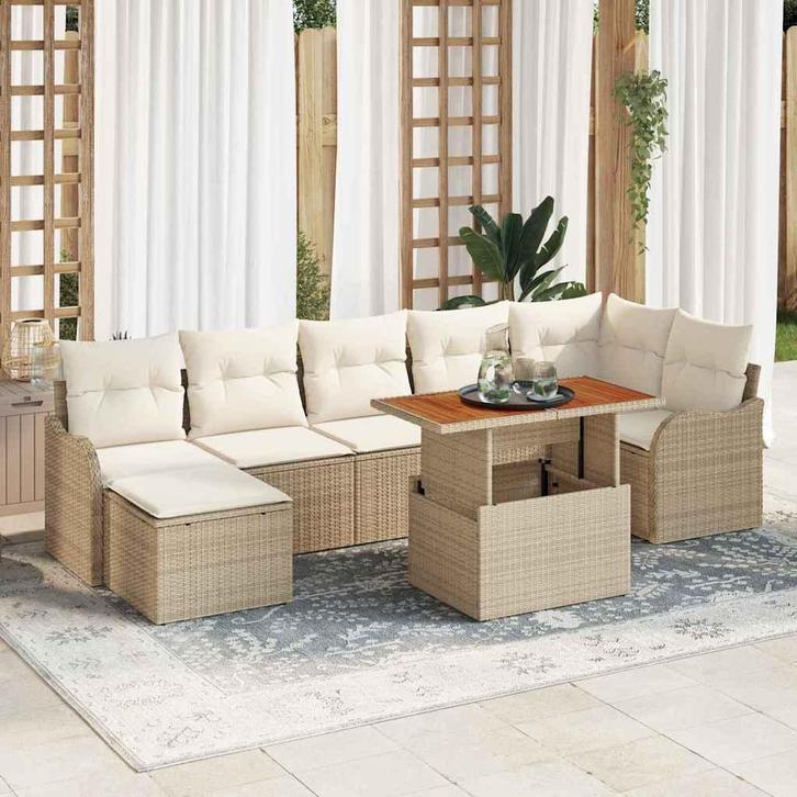 vidaXL Tuinbank Set met opslag 8 pcs Beige Poly rattan, Tuin en Terras, Tuinsets en Loungesets, Nieuw, Verzenden