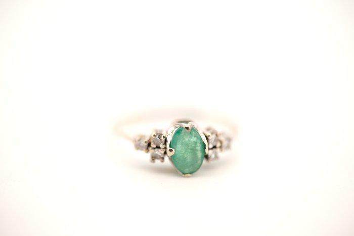 Ring - 19.2 kt. Witgoud Smaragd - Diamant, Handtassen en Accessoires, Ringen