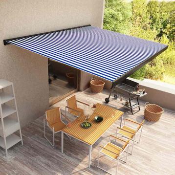 vidaXL Luifel gemotoriseerd 500x300 cm blauw en wit, Tuin en Terras, Zonneschermen, Verzenden, Nieuw