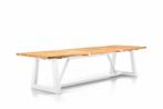Suns Ovada tuintafel wit frame met teak blad 220 x 100 cm, Tuin en Terras, Nieuw