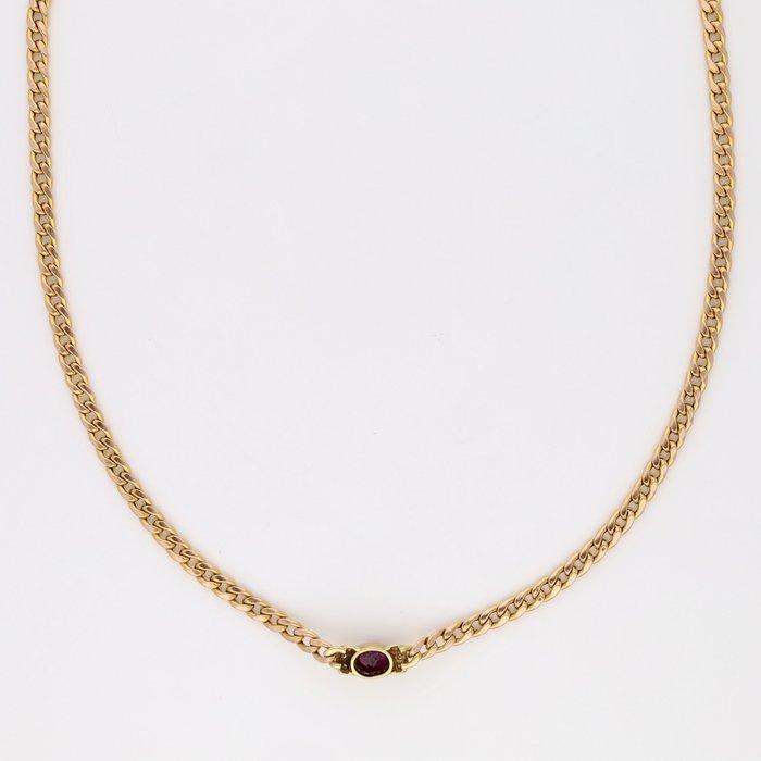 Collier - 14 carats Or jaune Rubis - Diamant, Handtassen en Accessoires, Kettingen