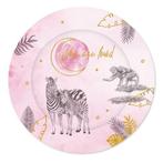 Geboorte Borden Roze Safari 18cm 8st, Verzenden, Nieuw