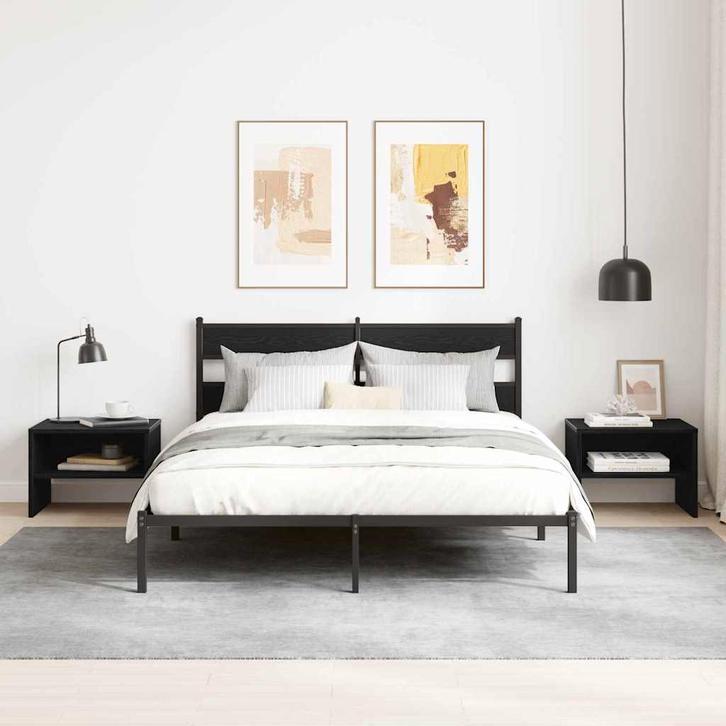 vidaXL Nachtkastje Zwart eiken 40 x 40 x 30 cm Bewerkt hout, Maison & Meubles, Chambre à coucher | Tables de chevet, Envoi