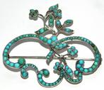 Broche - 14 carats Or blanc Turquoise