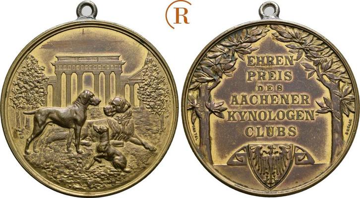 Vergoudete brons medaille Hundezucht o J Aachen Stadt:, Postzegels en Munten, Penningen en Medailles, Verzenden