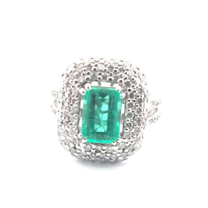 Ring - 18 karaat Geel goud - 4.60ct. tw. Smaragd - Diamant, Handtassen en Accessoires, Ringen