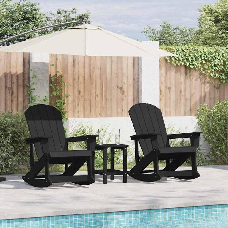 vidaXL Adirondack Schommelstoelen 2 pcs Zwart HDPE, Tuin en Terras, Tuinsets en Loungesets, Nieuw, Verzenden