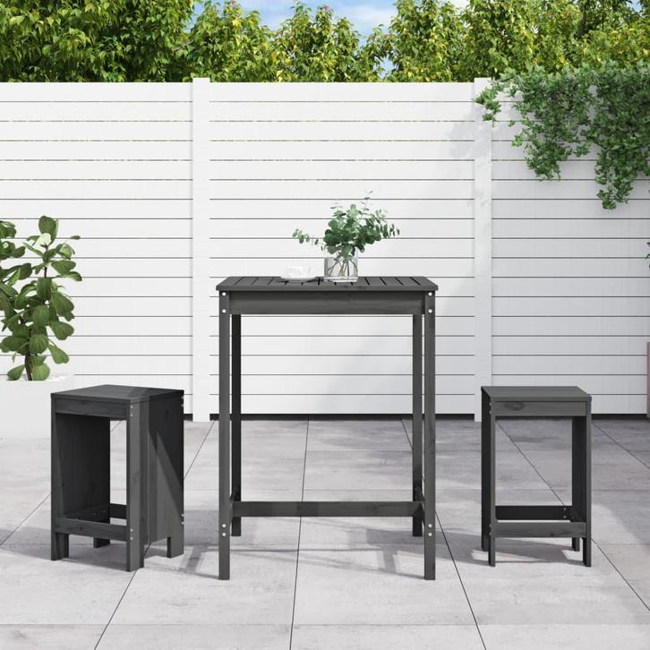 vidaXL 3-delige Tuinbarset massief grenenhout grijs, Tuin en Terras, Tuinsets en Loungesets, Nieuw, Verzenden