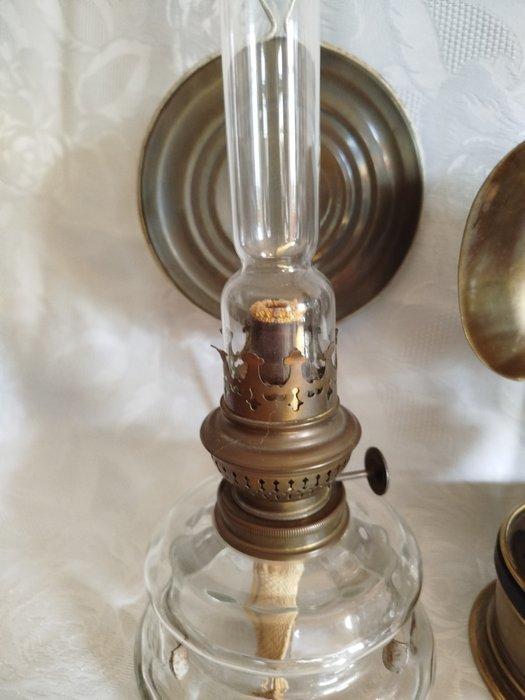 Petroleumlamp (3) - glas, metaal, Antiek en Kunst, Curiosa en Brocante