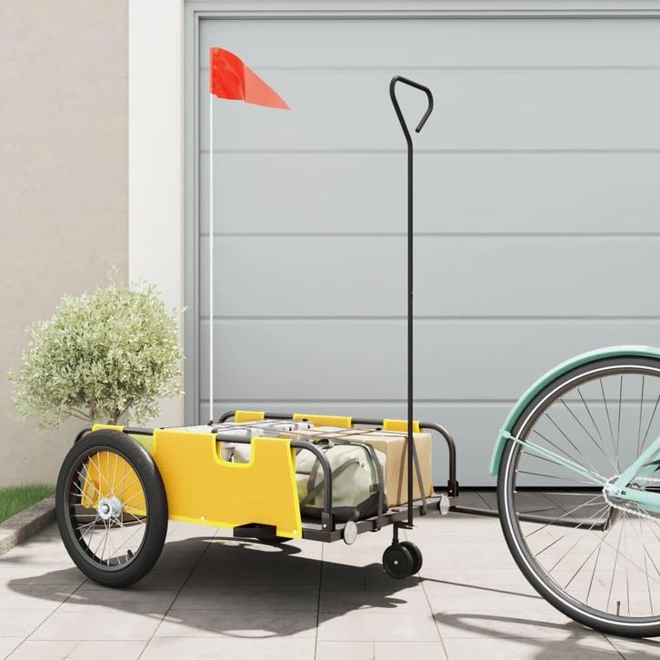 vidaXL Fietstrailer oxford stof en ijzer geel en zwart, Fietsen en Brommers, Fietsaccessoires | Aanhangwagens en Karren, Nieuw