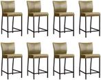 Set van 8 Olijfgroene leren moderne barkrukken - poot, Huis en Inrichting, Overige kleuren, Nieuw, Leer, Ophalen of Verzenden
