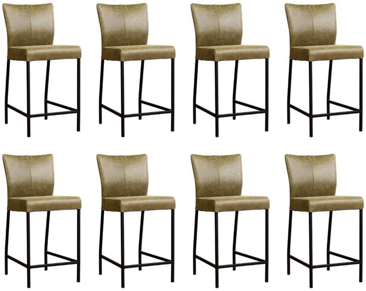 Set van 8 Olijfgroene leren moderne barkrukken - poot, Huis en Inrichting, Stoelen, Overige kleuren, Vijf, Zes of meer stoelen