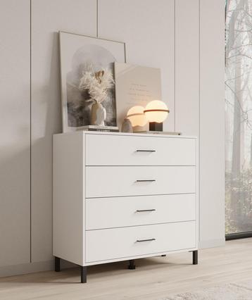 Meubella | Ladekast wit 93cm - 4 lades modern, Huis en Inrichting, Verzenden, Nieuw