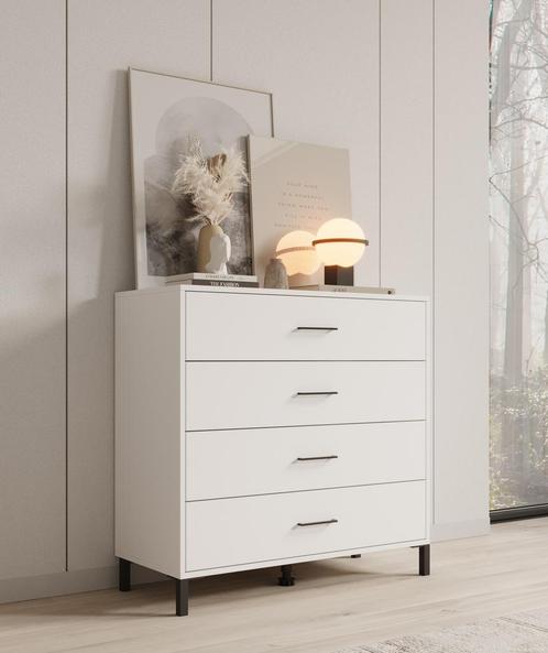 Meubella | Ladekast wit 93cm - 4 lades modern, Huis en Inrichting, Kasten | Overige, Nieuw, Verzenden