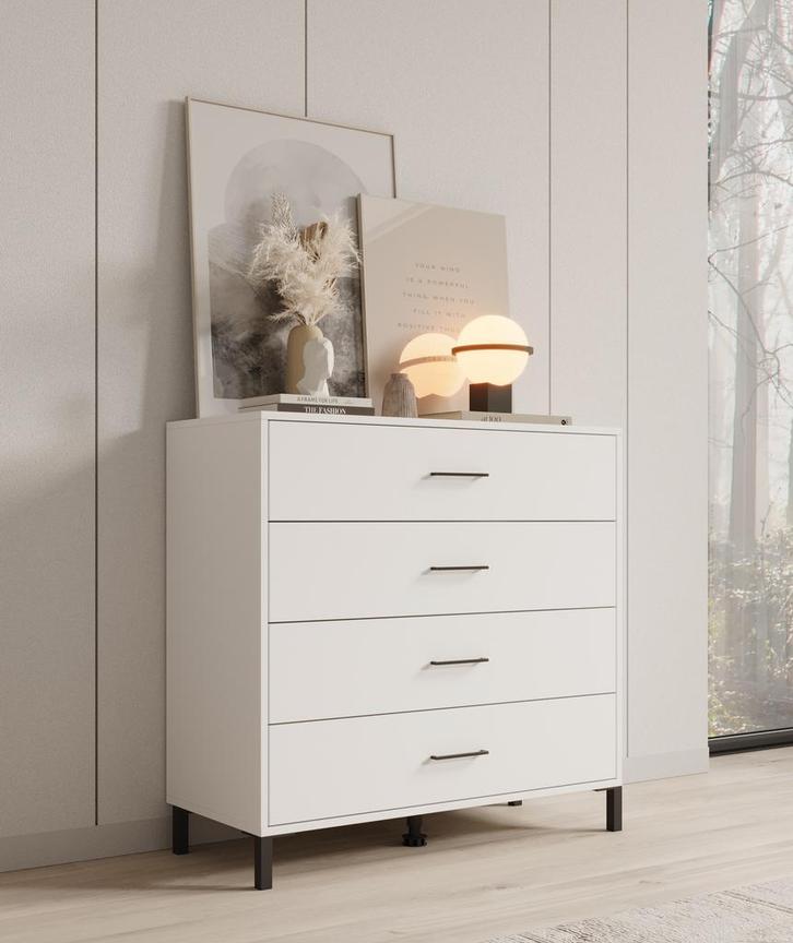 Meubella | Ladekast wit 93cm - 4 lades modern, Huis en Inrichting, Kasten | Overige, Nieuw, Verzenden