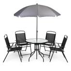 Tuinset met ronde tafel, 4 klapstoelen en parasol – zwart, Tuin en Terras, Ophalen of Verzenden, Nieuw