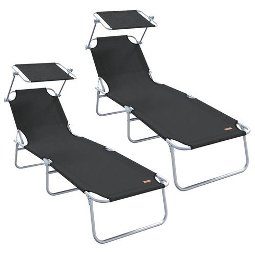 Inklapbaar Ligbed | Staal & Stof Zwart | -35% | OP = OP, Tuin en Terras, Ligbedden, Nieuw, Metaal, Verzenden
