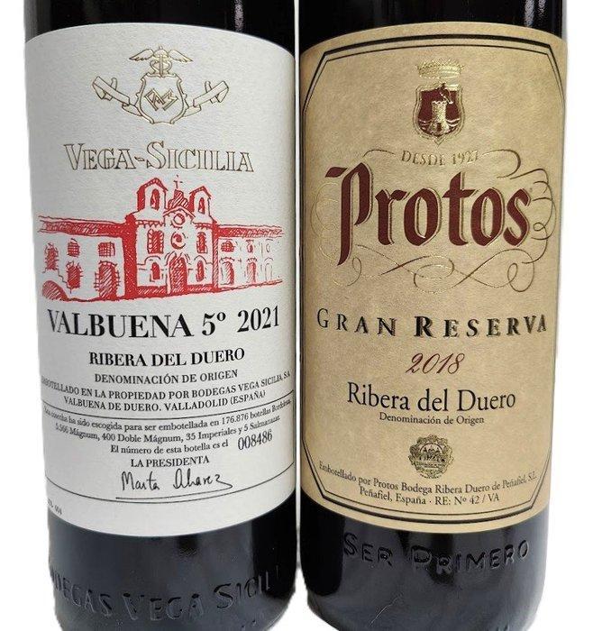 2021 Vega Sicilia, Valbuena 5º Año & 2018 Protos, gran, Collections, Vins