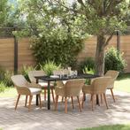 vidaXL 7-delige tuinset met eettafel in beige poly rattan, Tuin en Terras, Tuintafels, Verzenden, Nieuw