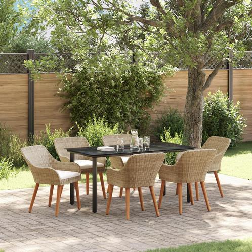 vidaXL 7-delige tuinset met eettafel in beige poly rattan, Tuin en Terras, Tuintafels, Nieuw, Verzenden