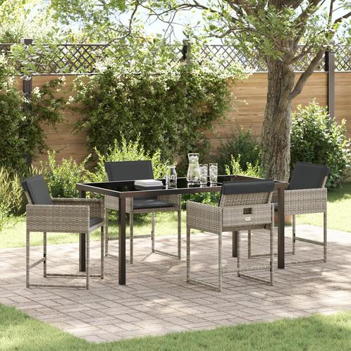 vidaXL 5-delige tuinset met kussens in lichtgrijs poly, Tuin en Terras, Tuinstoelen, Nieuw, Verzenden