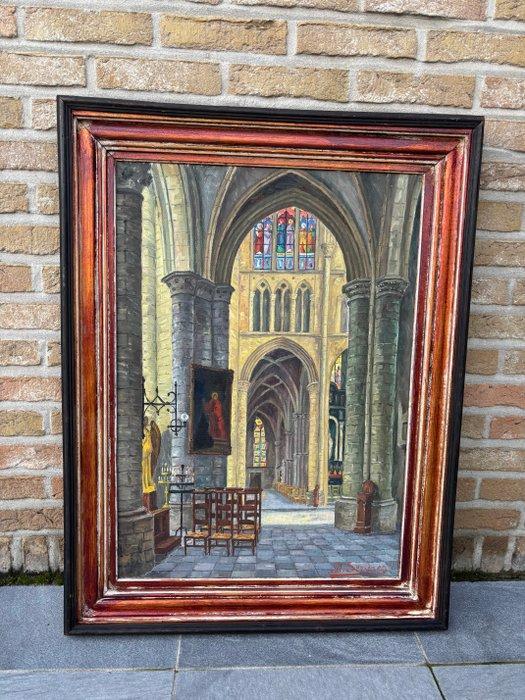 René Servaes (1956) - Kerkinterieur, Antiquités & Art, Art | Peinture | Classique