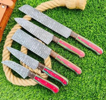 Gold Deer - 5 Piece professional knives set - Hammered Steel