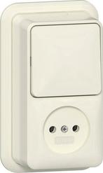 Gira Opbouw 2-Pole Schakelstopcontact Combinatie Crème Wit -, Doe-het-zelf en Bouw, Elektriciteit en Kabels, Verzenden, Nieuw