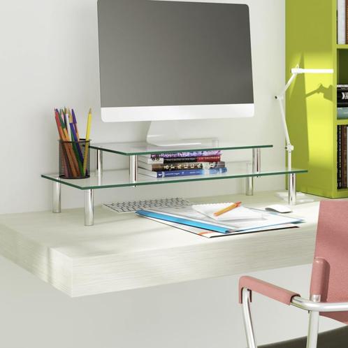 vidaXL Monitorstandaard 2-laags transparant glas, Audio, Tv en Foto, Videocamera's Digitaal, Nieuw, Verzenden